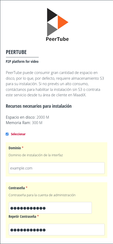 Instalar PeerTube con SSD