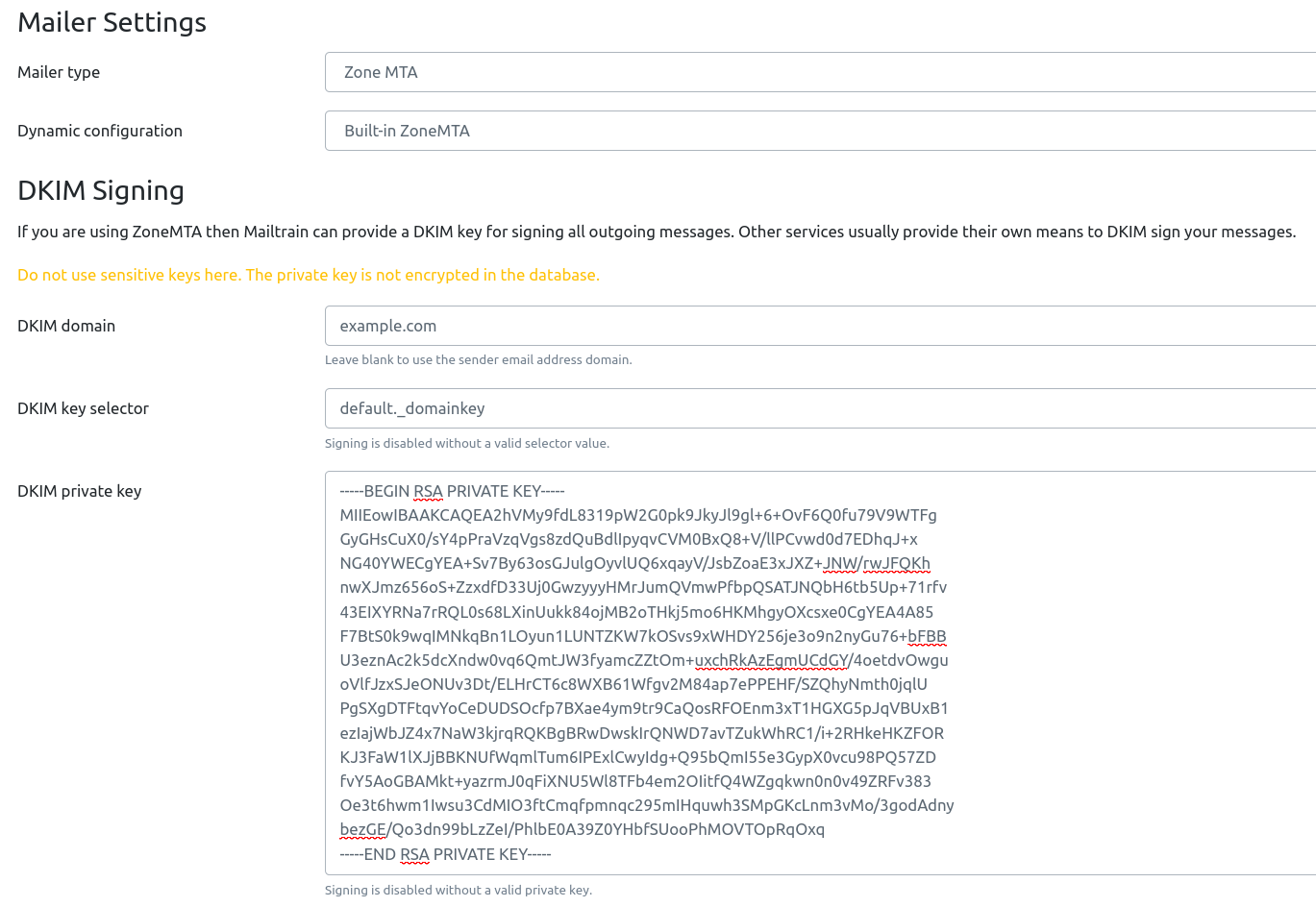 Mailtrain DKIM for ZONEMTA