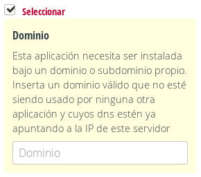 Indicando el dominio donde instalar una aplicación