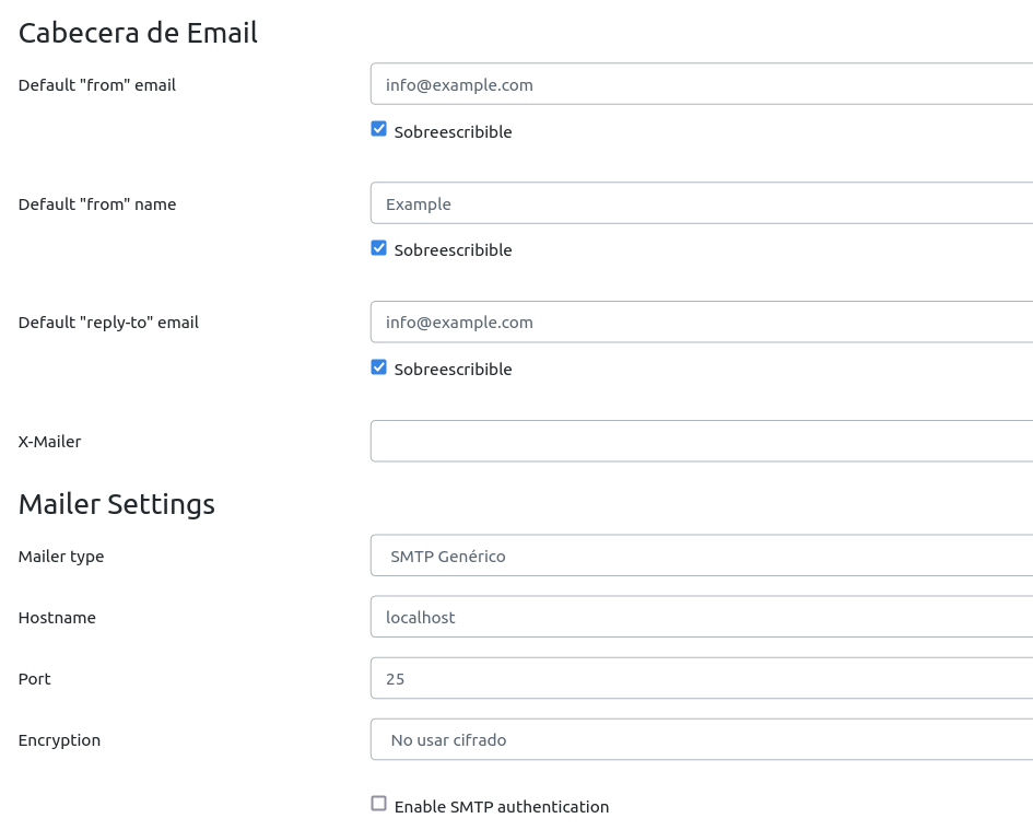 Mailtrain 2 SMTP generic settings