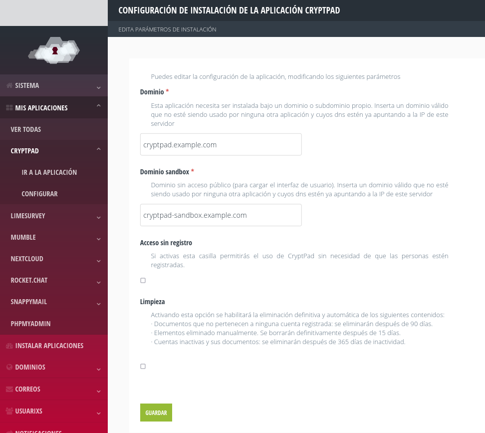 Cambio de dominio de CryptPad
