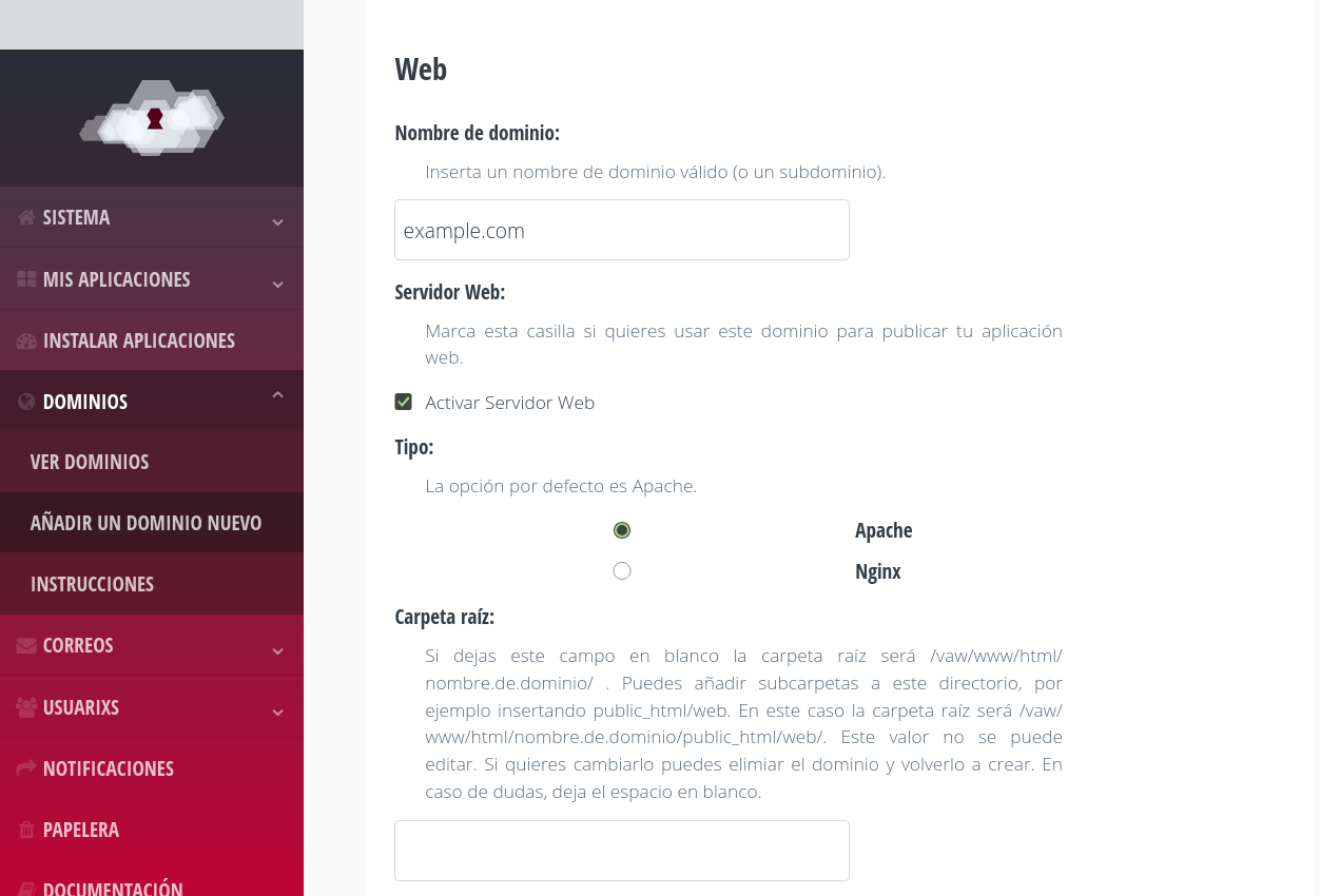 Dominio sección web