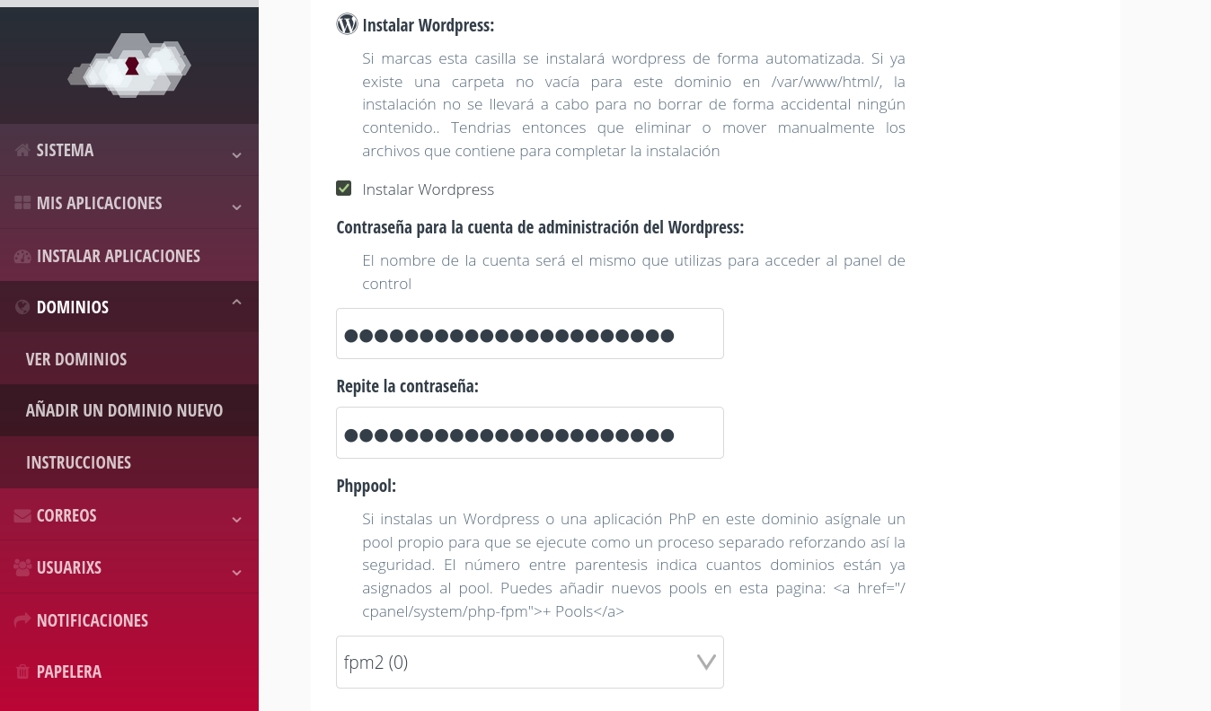 Dominio instalar wordpress