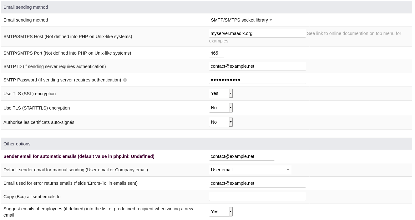 Configuración de envío de correo