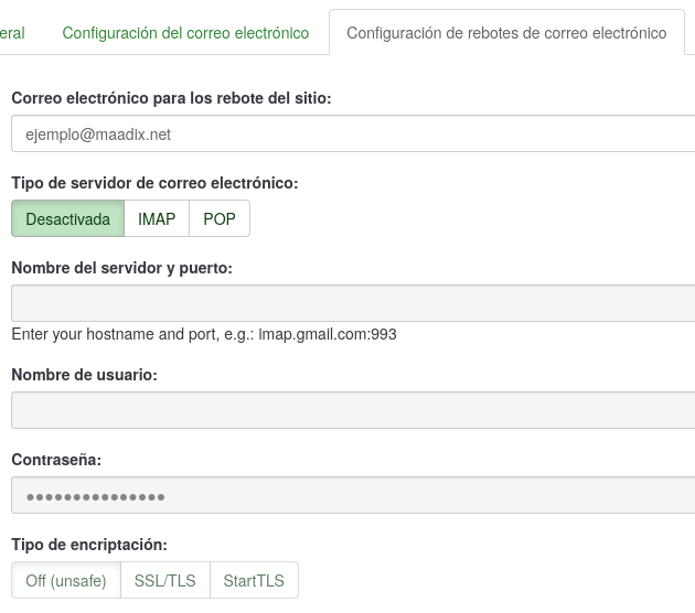 Configuración de remitente de emails