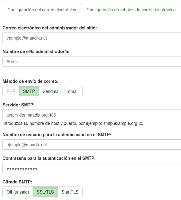 Configuración de envío de emails