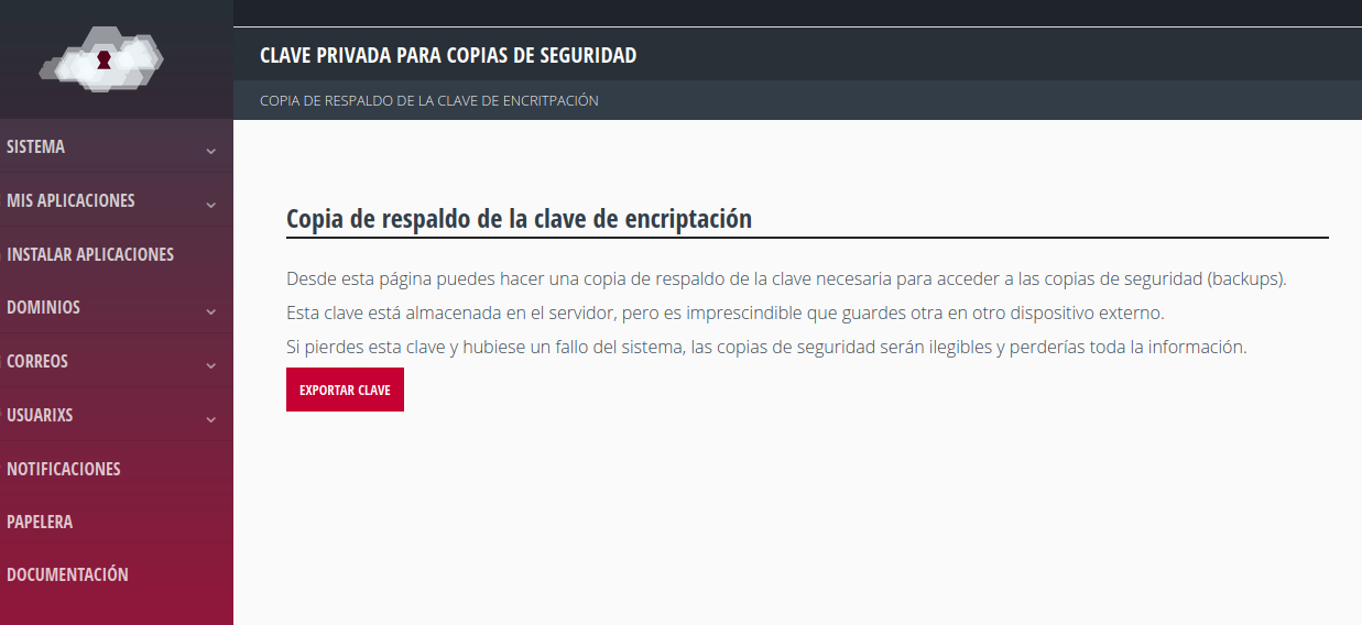 Exportar la clave de encriptación