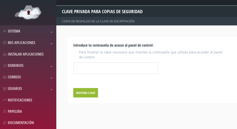Insertar la contraseña para visualizar la clave
